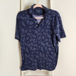 POLO Ralph Lauren mens small classic fit blue paisley print short sleeve polo
